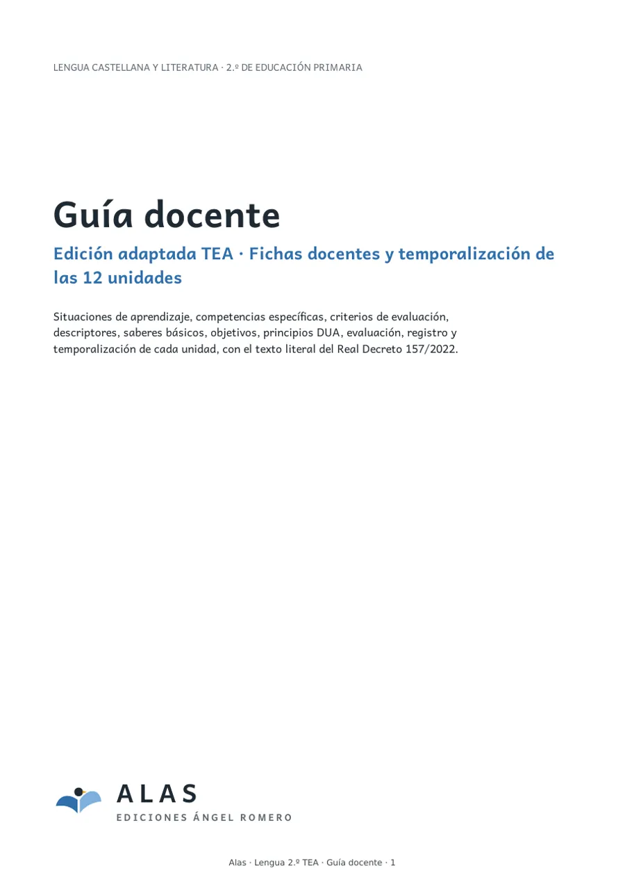 Portada de la guía docente de Lengua 2.º